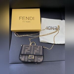 Fendi Brown FF jacquard fabric charm Nano version of the iconic Baguette bag